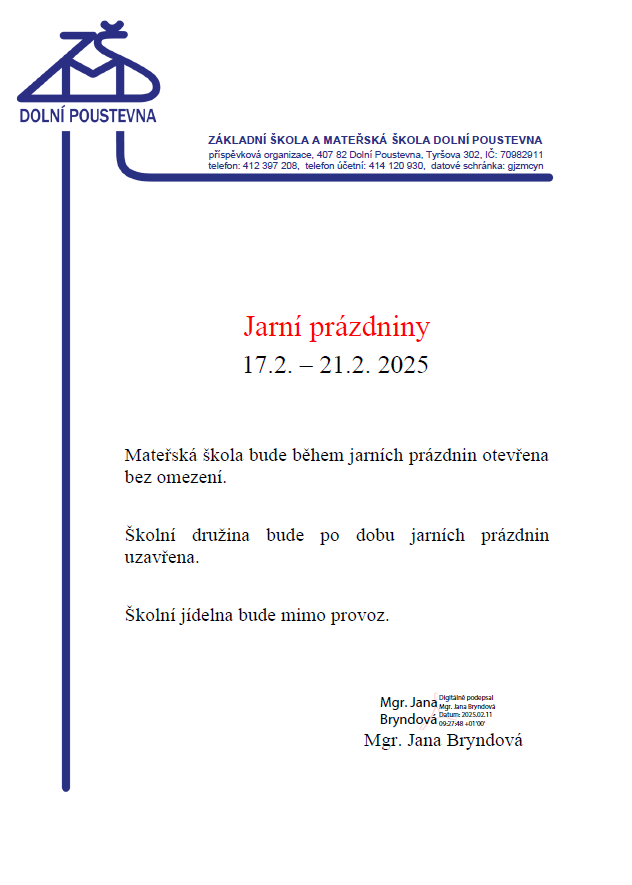 Jarní prázdniny 2024/2025